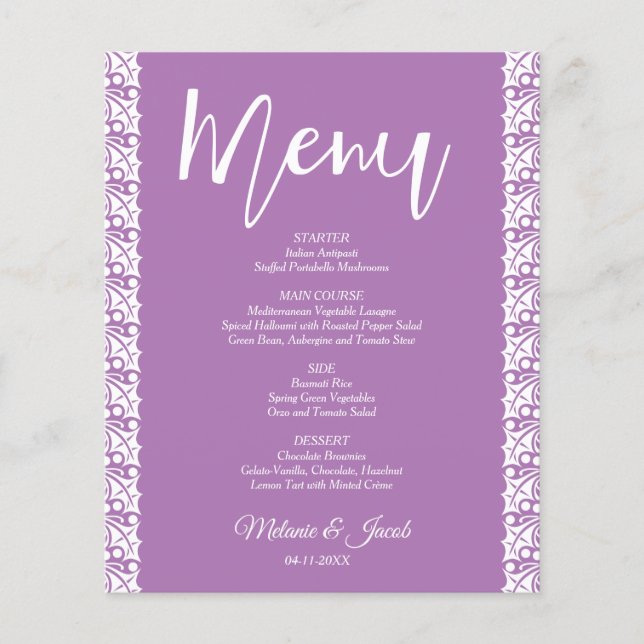 Menú de bodas elegante de lavanda de presupuesto (Anverso)