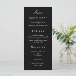 Menú de Bodas Elegante y Blanco Negro