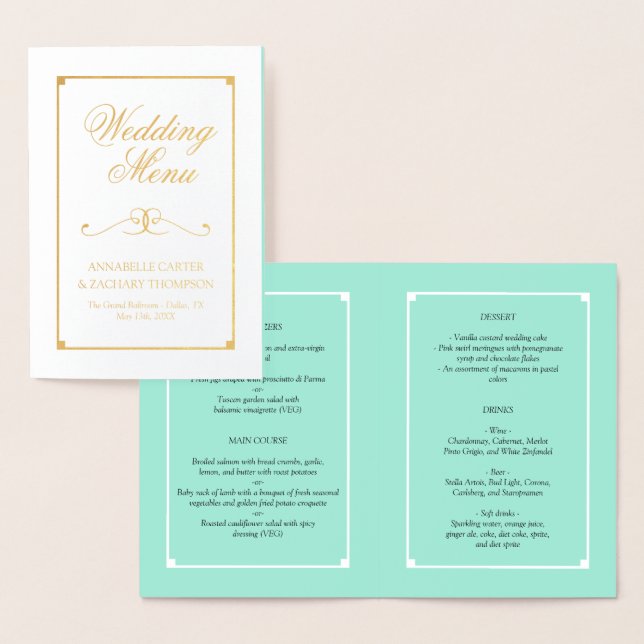 Menú de Bodas Elegantes de Relieve metalizado dora (Demostración)