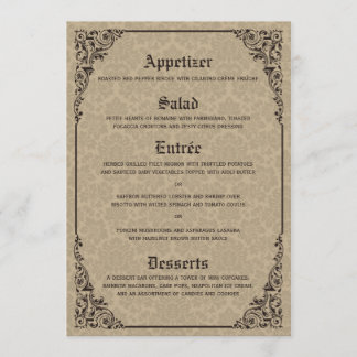 Menú de bodas gótica victoriana damascal beige