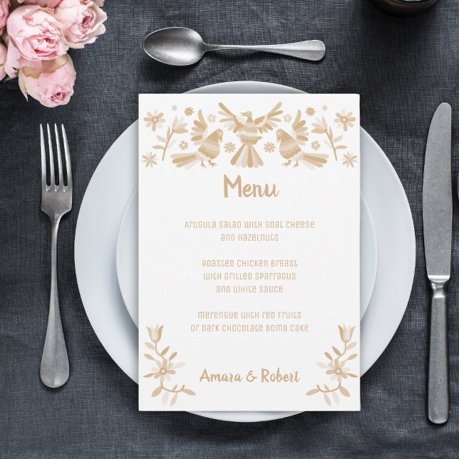 MENÚ DE BODAS MEXICANOS BEIGE OTOMI (Subido por el creador)