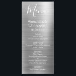 Menú de Bodas Moderno y Elegante Plata de Lujo<br><div class="desc">Menú Boda de Relieve metalizado de acero inoxidable Faux Metallic Modern de Lujo Plata. Este moderno menú Boda de guiones se puede personalizar para incluir los nombres de Bride y Groom, la fecha boda y las opciones del menú boda de la cena. Este menú forma parte de una colección de...</div>