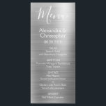 Menú de Bodas Moderno y Elegante Plata de Lujo<br><div class="desc">Menú Boda de Relieve metalizado de acero inoxidable Faux Metallic Modern de Lujo Plata. Este moderno menú Boda de guiones se puede personalizar para incluir los nombres de Bride y Groom, la fecha boda y las opciones del menú boda de la cena. Este menú forma parte de una colección de...</div>