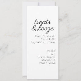 Menú de bodas negro y blanco de bebidas y dulces