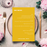 Menú de bodas personalizadas simples amarillo en n<br><div class="desc">Menú de matrimonio personalizado simple retro amarillo oscuro negrita Minimalista moderno</div>