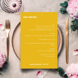 Menú de bodas personalizadas simples amarillo en n