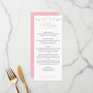 Menú de bodas rosa y gris sencillo elegante
