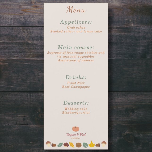 Menú de bodas rusticas y otoñales (Fall Wedding Menu - Front)