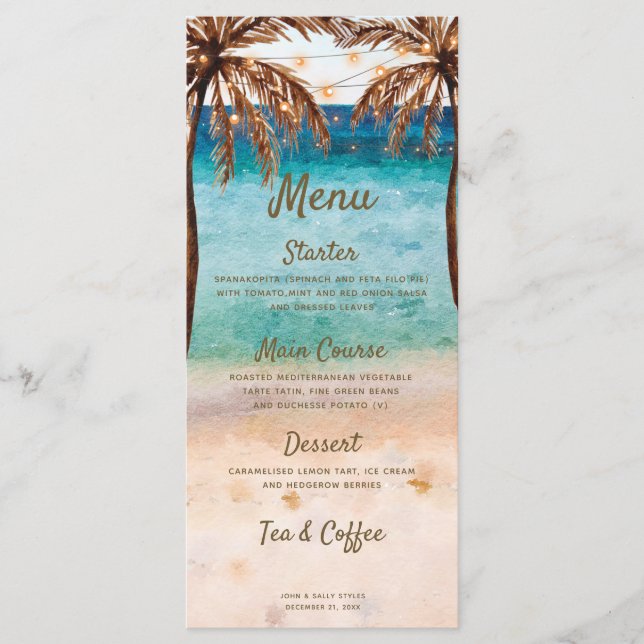 Menú de bodas tropicales de la escena de la playa (Anverso)