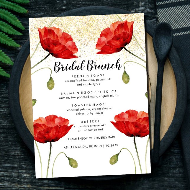 Menú de brunch de Purpurina elegante con flores ro (Subido por el creador)