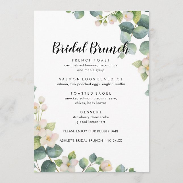Menú de Brunch nupcial Eucalyptus Bloom Boho (Anverso)