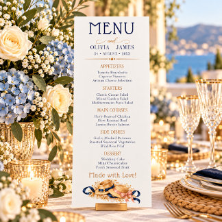 Menú de Buffet de Boda Elegante Navy Gold Vintage