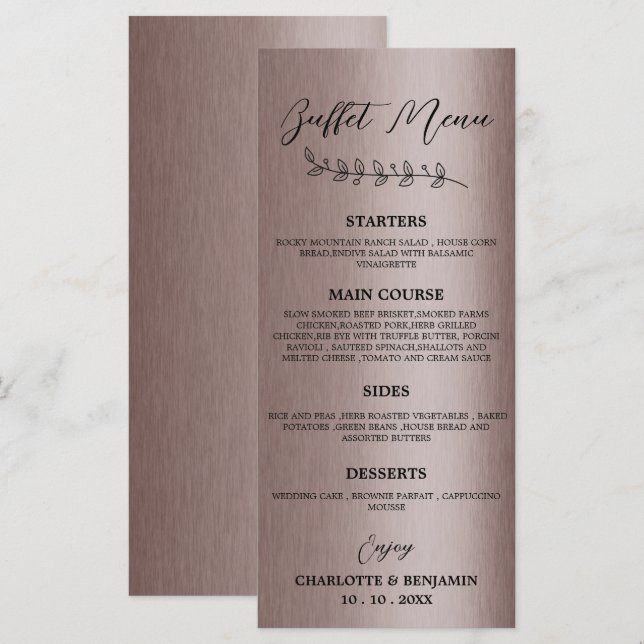 Menú de Buffet de Boda Metallic Brown  (Anverso / Reverso)