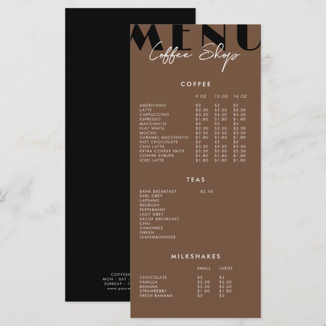 Menú de Cafetería Minimalista Moderna (Anverso / Reverso)