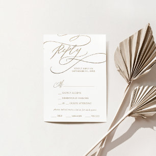 Menú de caligrafía de oro romántico Tarjeta RSVP d
