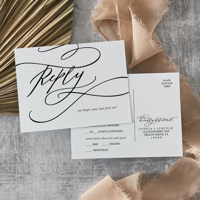 Menú de caligrafía romántica opción de postal RSVP (Subido por el creador)