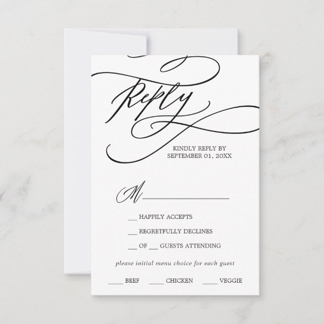 Menú de caligrafía romántica Tarjeta RSVP de elecc (Anverso)