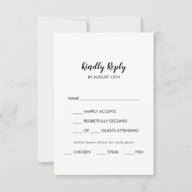 Menú de caligrafía simple Tarjeta RSVP para elecci (Anverso)