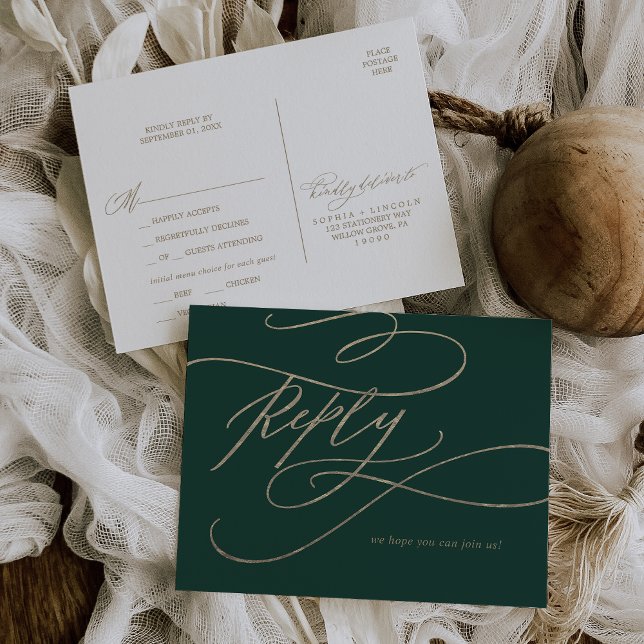 Menú de caligrafía verde romántica Elección RSVP (Subido por el creador)