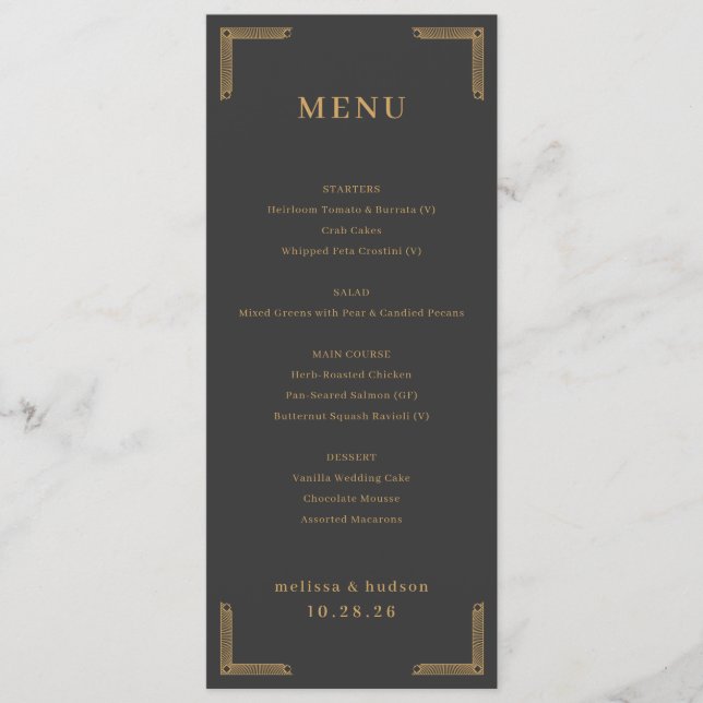 Menú de Carbón Dorado Elegante (Anverso)