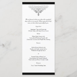 Menú de casamiento blanco negro y plateado de dama