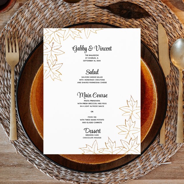 Menú de casamiento de borde de hoja de arce (Fall in love with this autumn leaves wedding menu.)