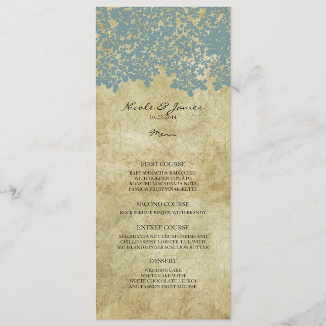 Menú de casamiento de campo Verde azulado azul vin (Anverso)