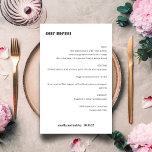 Menú de casamiento personalizado simple negrita bl<br><div class="desc">Cute negrita negrita Minimalista Retro Blanco Simple Wedding Menú</div>