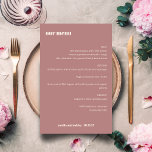 Menú de casamiento personalizado simple y denso Ro<br><div class="desc">Cute negrita negrita Minimalista Dusty Rosa Caída Retro Menú simple de boda personalizada</div>