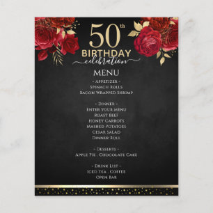 Menú de celebración del 50 cumpleaños de Rosas Roj