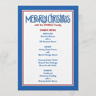 Menú de cena azul Feliz Navidad