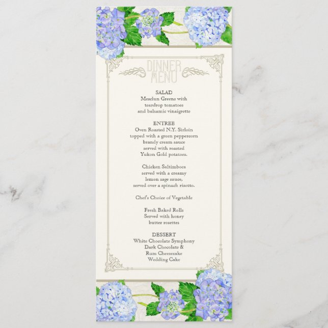Menú de cena - Azul Hydrangea Lace Floral Formal (Anverso)