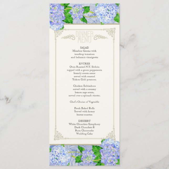 Menú de cena - Azul Hydrangea Lace Floral Formal (Anverso)