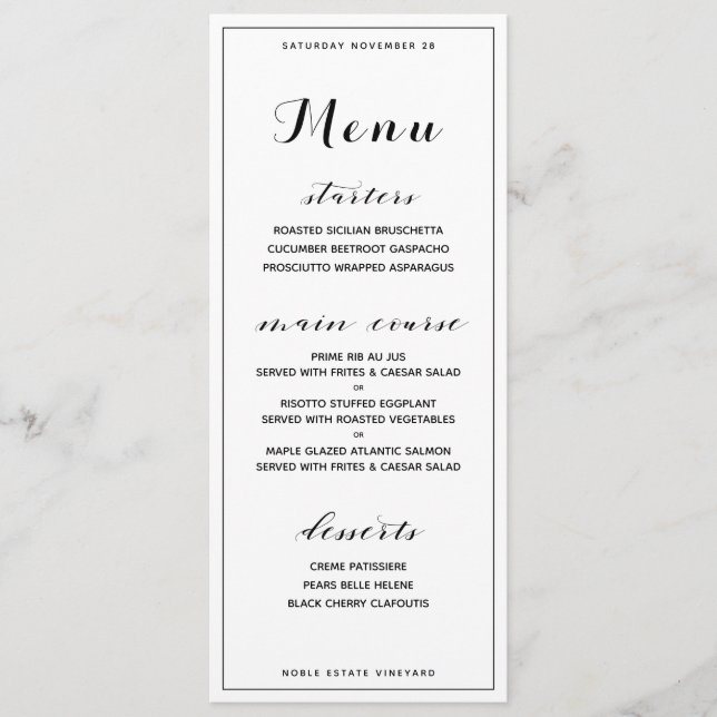 Menú de cena básico personalizable clásico (Anverso)