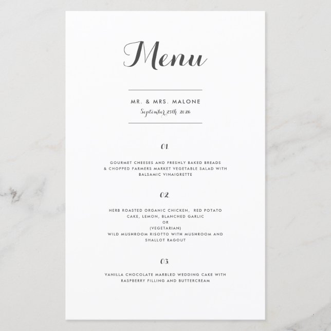 Menú de cena Boda Carolyna (Anverso)
