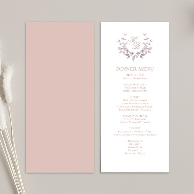 Menú de cena Boda clásico con guión rosado de Rubo (Wedding blush pink classic menu template. )