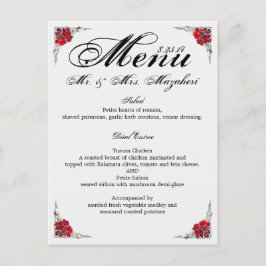 Menú de cena boda con agradecimiento Nota al revés