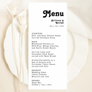 Menú de cena Boda con letras retro modernas