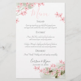 Menú de cena Boda de flores rosas