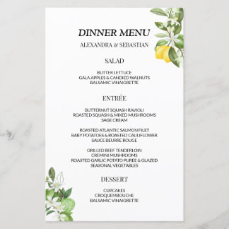 Menú de cena Boda de la Lemonia de Verdor