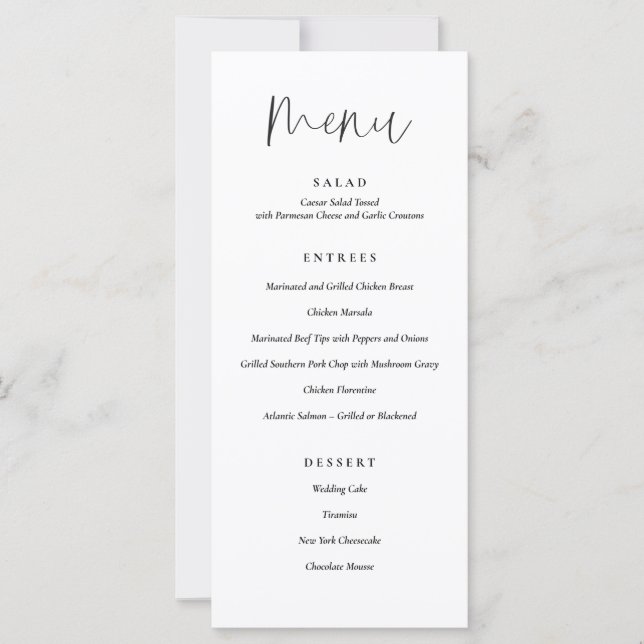 Menú de cena Boda de tipografía mínima (Anverso)