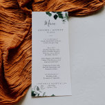 Menú de cena Boda Emerald Greenery<br><div class="desc">Esta carta de boda esmeralda es perfecta para un boda boho. El diseño es elegante y rústico,  con unas hojas de acuarela verde oscuro y un eucalipto con un toque bohemio moderno. Este menú se puede utilizar para la recepción de bodas,  la cena de ensayo o cualquier evento.</div>