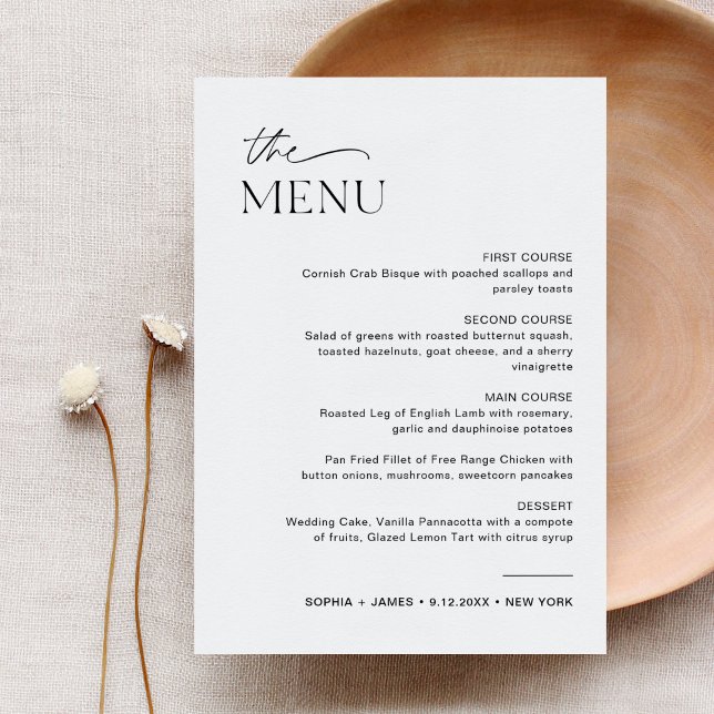 Menú de cena Boda EVERLEIGH 5x7 con tarjeta (Subido por el creador)