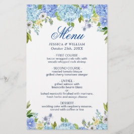 Menú de cena boda Hidrangea Azul Verdor floral