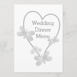 Menú de cena boda Mariposas de corazón plateado