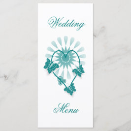Menú de cena boda Mariposas Verde azuladas Corazón