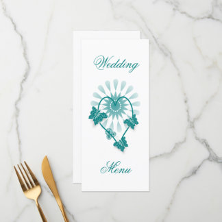 Menú de cena boda Mariposas Verde azuladas Corazón