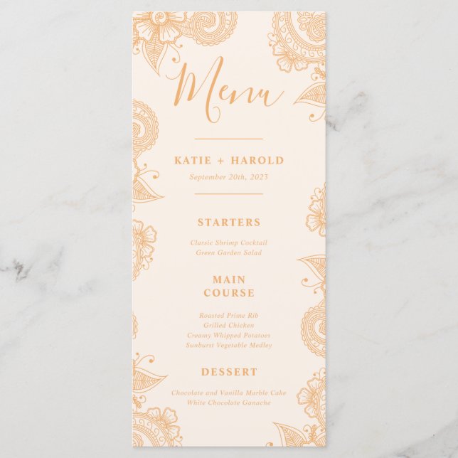 Menú de cena Boda Mehndi (Anverso)
