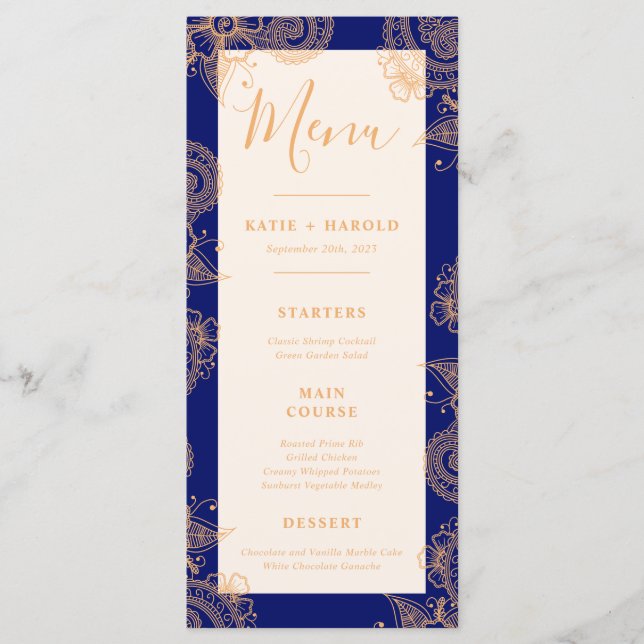Menú de cena Boda Mehndi (Anverso)