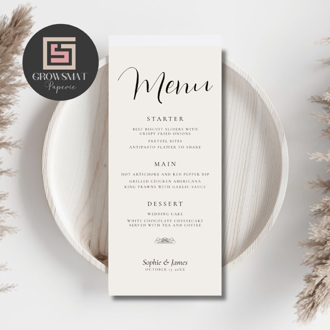 Menú de cena Boda minimalista (Minimalist dinner menu)